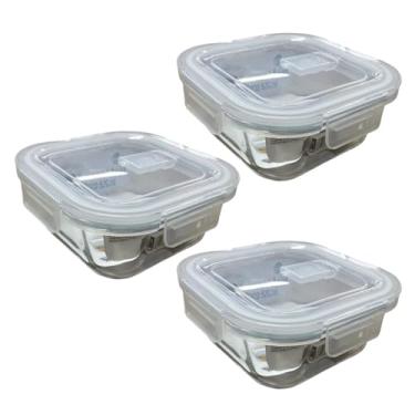 Imagem de Kit 3 Potes Herméticos de Vidro 520ml Quadrado com tampa Vedação de Silicone, Marmita - Armazenamento Alimentos Seguro e Versátil, Freezer e Micro-ondas