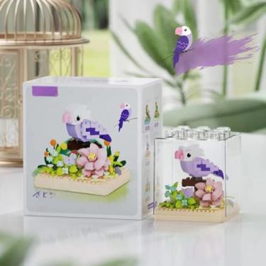 Imagem de Estatueta de pássaro encantadora em poleiro floral (pombinho lavanda elegante) - Ornamento de papagaio em miniatura colecionável