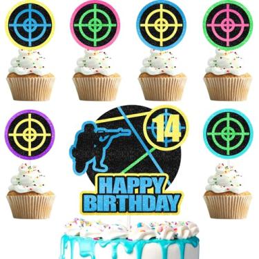 Imagem de Paintball Cake Topper Kids Official Teen Shooting Theme 10th Birthday Happy Crosshair Decorations, Boys and Girls Birthday Party, Shooting War Game Party Decoration (14th)