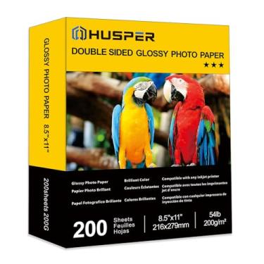 Imagem de HUSPER 200 folhas de papel fotográfico dupla face brilhante 8,5 x 11 24,5 kg jato de tinta para tinta corante 200 g/m² Pacote de imagem a granel 8,5 x 11 9,5 Mil para impressora a jato de tinta (200
