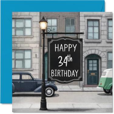 Imagem de Stuff4 Cartões de aniversário de 34 anos para homens e mulheres - Sinal de envelhecimento - Cartão de feliz aniversário para homem de 34 anos mulher primo vizinho irmão esposa, cartões comemorativos