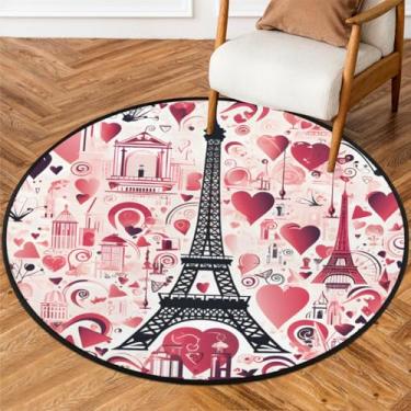 Imagem de Tapete redondo pequeno de 1,5 m para dia dos namorados, tapete circular antiderrapante, lavável, para quarto, sala de estar, berçário, cozinha, banheiro, entrada, decoração de casa
