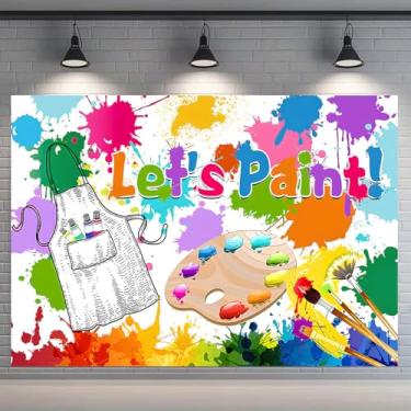 Imagem de Let's Paint Pano de fundo de festa para sessão de fotos em aquarela colorido com estampa de grafite, pano de fundo, feliz aniversário, decoração de parede hip hop, decoração de parede, chá de bebê,
