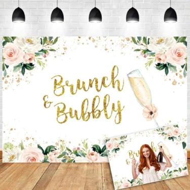 Imagem de OERJU Pano de fundo para brunch e borbulhante, folhas florais rosa, champanhe, chá de panela, fotografia, aniversário, casamento, chá de noiva, decoração de festa de despedida de solteira, banner