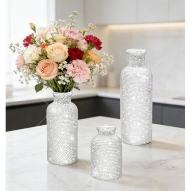 Imagem de Conjunto de 3 vasos de cerâmica, vasos de flores brilhantes, decoração de casa, vasos decorativos de cerâmica, decoração moderna para mesa, cornija, entrada, estante de livros, sala de estar, cozinha