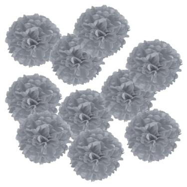 Imagem de 10 cm, pompons de tecido, flores, pacote com 10 bolas de flores para casamento, chá de panela, aniversário, despedida de solteira, decoração de pano de fundo, cinza