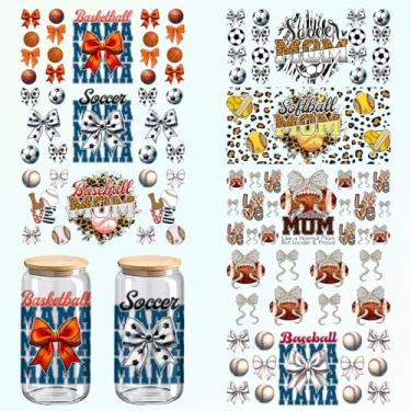 Imagem de Adesivos para copos DTF com tema de beisebol, design de beisebol UV pacote com 8 para copos de 473 ml, artesanato em vidro e madeira, 28 x 5 polegadas (256)