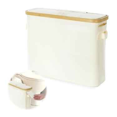 Imagem de BALAPET Cesta de armazenamento de papel higiênico conveniente, com tampa de bambu e caixa de gaveta, organizador de papel de seda impermeável para banheiro (24L)