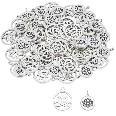 Imagem de HOBBIESAY Amuleto de flor de lótus, 2 estilos, berloques florais de ioga, pingente de flor de lótus, prata antiga, chacra, lótus, pingentes de flores para fazer joias, berloques, faça você mesmo