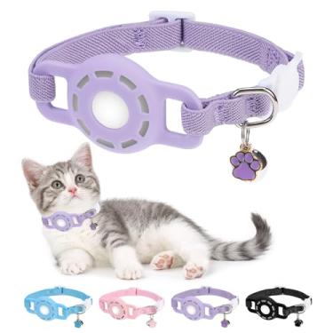 Imagem de DILLYBUD Coleira para gatos AirTag, coleira elástica para rastreador de gatos com suporte Apple Air Tag para meninos e meninas, coleiras elásticas de rastreamento GPS para gatinhos e filhotes