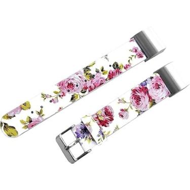 Imagem de NICKSTON Pulseira de couro floral FL-3 Red Roses compatível com Fitbit Charge 6 5 4 3 e Charge 2 Tracker pulseira de couro (2. adaptadores de fivela de cor prata, para carga 6/5)