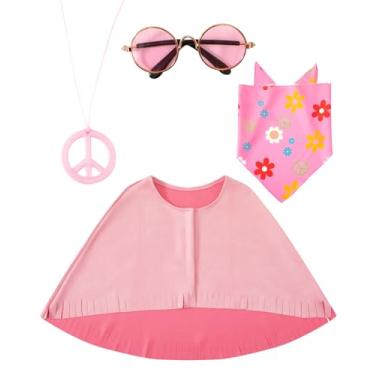 Imagem de Conjunto de fantasia hippie de cachorro hippie inclui óculos de sol, cachecol e colar de capa (rosa, grande)