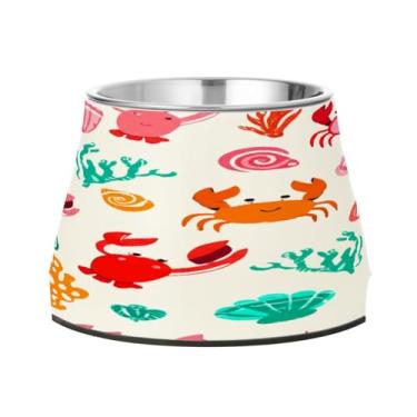 Imagem de CEBUGI Tigelas para cães de aço inoxidável para cães e gatos, resistentes à ferrugem, removíveis, para animais de estimação elevadas, antiderrapantes para alimentação de cães e gatos, caranguejo coral