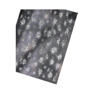 Imagem de Adesivo De Unha Floral Preto E Branco Semi-Transparente Com Flores Em 