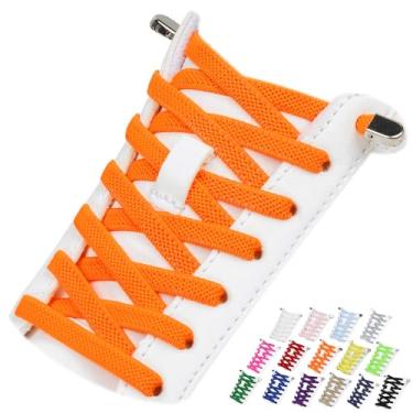 Imagem de Puzeam 2 pares de cadarços elásticos sem cadarço para tênis, cadarços sem amarração para adultos e crianças, Laranja, 47 Inch ( 120cm )
