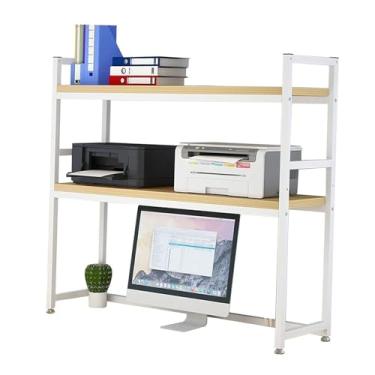 Imagem de Estante de mesa para mesa de computador - Rack organizador de mesa ajustável de 2 níveis, estante de madeira multiuso para mesa de computador, suporte de exibição de bancada, para livros de escritório
