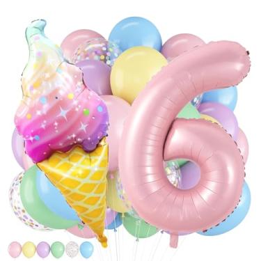 Imagem de Sweet Sassy And Six Birthday Decorations, Pink 6 Balloon Number 101 cm, balões de sorvete, balões pastel para decorações de aniversário de sorvete