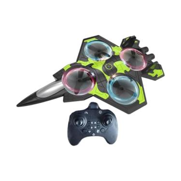 Imagem de Fiocias Jato de Controlado Por Rádio com Luzes LED, Voo Acrobático E Manobras de Rolamento. Brinquedo Voador para Uso Externo, Ideal para Crianças, Ad, Preto E Verde