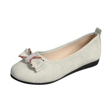 Imagem de Sapato feminino fashion casual primavera verão laço bico redondo sem cadarço respirável boca rasa salto baixo sapatos rasos, Branco, 34