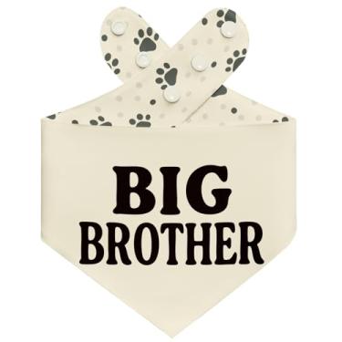Imagem de THLOH Bandana Big Brother Dog com botões de pressão – Lenço reversível de camada dupla para anúncio de bebê, revelação de gênero, fotos de família, ajuste ajustável para presente (bege, grande)