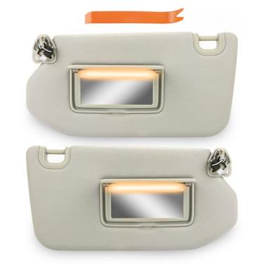 Imagem de JDMON Par de viseira solar com luz LED brilhante lado esquerdo e lado direito do passageiro compatível com Nissan Pathfinder Infiniti QX60 JX35 2013-2018 substitui 96401-9PB0A 96400-9PB0A (bege)