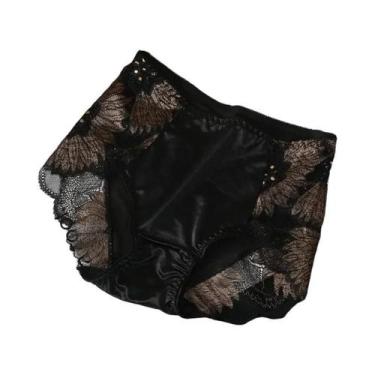 Imagem de Calcinhas De Renda Floral Femininas Em Seda Respirável Com Cintura Méd