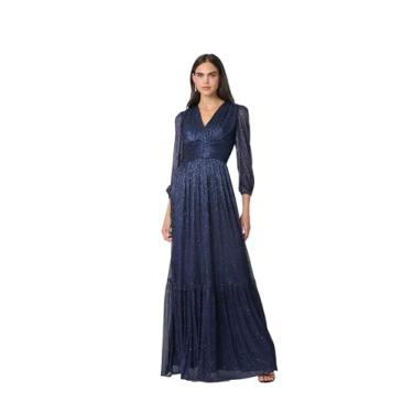 Imagem de Shoshanna Vestido Vênus Feminino Metálico Enrugado Chiffon Meia-Noite, Índigo, 44