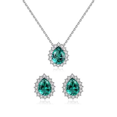 Imagem de Gdirection Brincos de prata esterlina 925 CZ zircão halo lágrima simulada com pingente de pedra preciosa simulada para mulheres, zircônia cúbica em forma de pera nano rosa morganita / esmeralda