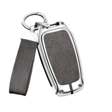 Imagem de Capa de chave de carro de couro de liga de zinco compatível com Toyota CHR Hilux Fortuner Land Cruiser 200 Camry Corolla Crown RAV4 Highland(A-silver grey ring)