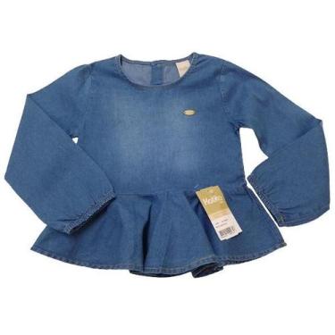 Imagem de Blusa Bata Jeans Estonado Elastano Luxo Infantil Menina 2755 - Katita 