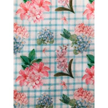 Imagem de Tecido Tricoline 100% Algodão Estampado Floral com Xadrez, Multicolorido, 50x150 cm, Ideal para Artesanato