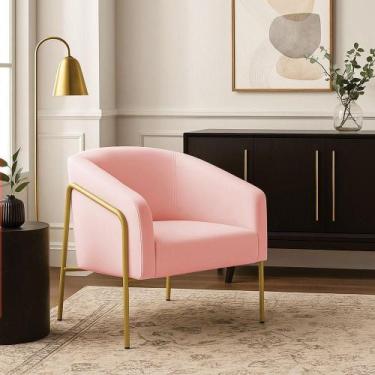 Imagem de Poltrona Sala Industrial Alta Dourado Stella Suede Rosa Bebê D03 - D'r