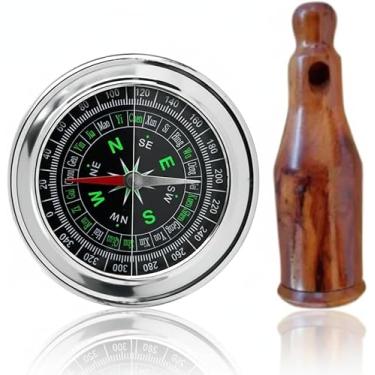 Imagem de Apito Rola Modelo 21 + Bússola Profissional 7,5 Portátil Camping Caça Trilha