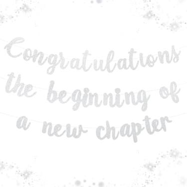 Imagem de Banner de parabéns pré-amarrado novo capítulo e jornada pendurado guirlanda glitter decorações de festa para aposentadoria, formatura 2026, promoção de novo emprego, decoração de despedida, divórcio e