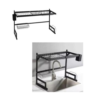 Imagem de Escorredor de Louças Suspenso Inox Autossustentável | Organizador de Pia Modular com Porta Pratos, Talheres e Detergente – Preto