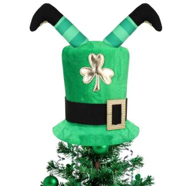 Imagem de Chapéu de topo de árvore do Dia de São Patrício, chapéu de veludo verde com trevo, boné de trevo de São Patrício para decoração de casa, suprimentos de festa irlandesa e enfeites de Natal