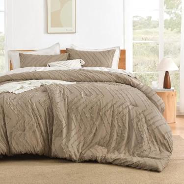 Imagem de Litanika Conjunto de edredom super king plus size, cinza, 3 peças, chevron tufado, sólido, conjunto de cama fofa
