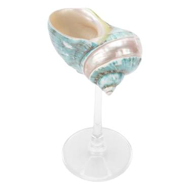 Imagem de Dpofirs Copo de Vinho de Concha, Copo de Vinho de Casamento para Bebidas Frias, Ornamento de Mesa de Vidro de de Haste Longa Polida para Festa de Aniversário (Base Transparente Verde)