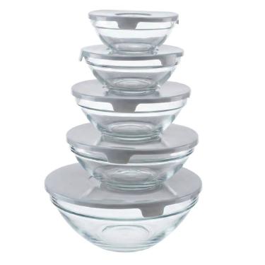 Imagem de Conjunto de Potes em Vidro Redondo com Tampa 5 peças Cinza  - Vista Home