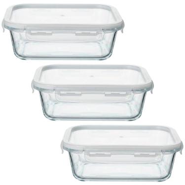 Imagem de Jogo de Potes Herméticos de Vidro Borossilicato com Travas Retangular 1040ml 3 Peças - Vista Home