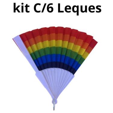 Imagem de Kit C/6 Leques Arco Íris Dobravel Lgbt Carnaval Decoração - sm decora