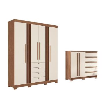 Imagem de Guarda Roupa +cômoda 2 Peças Qc289 Jatoba/areia - Santos Andirá