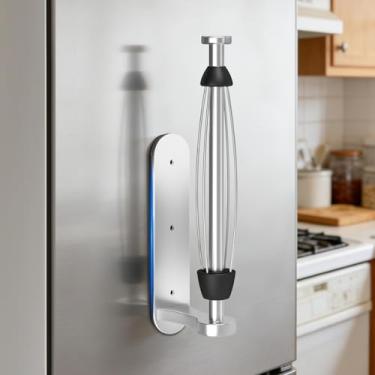 Imagem de Suporte magnético para toalha de papel para geladeira – 10LB resistente, adesivo sem broca e suporte de parede, rasgo de uma mão com sistema de catraca, aço inoxidável prata 304 para cozinha, trailer