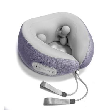 Imagem de Travesseiro de pescoço de avião com calor e amassamento, massageador de pescoço para alívio da dor nos tecidos profundos, travesseiro de suporte de pescoço para dormir, viajar, escritório e casa
