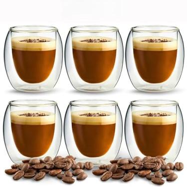 Imagem de Kit 6 Copo Xícara Parede Dupla Vidro Café Shot Dose Moderno Chique Cantinho Café Escritório