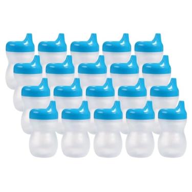 Imagem de Kit 20 Copo Infantil Com Bico Transição Treinamento Bebê Suco Água 350ml Escola (Transparente C/Tampa Azul)
