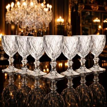 Imagem de Conjunto 6 Taças de Vidro 340ml Diamond Cristal Ecológico Design Elegante Para Água Sucos Drinks Sobremesa Vidro Resistente Luxo Mesa Requinte Decoração Presente Taça Transparente