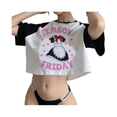 Imagem de 90s Femboy fairycore goth crop top Mulher manga gótica moda coreana ca