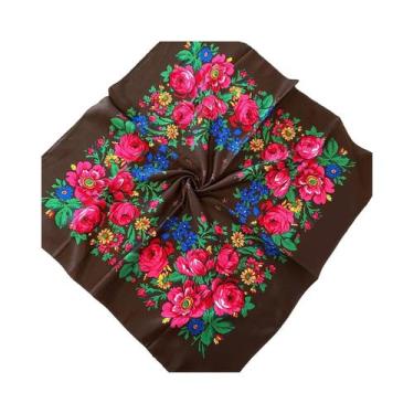 Imagem de Lenço Quadrado Feminino De Seda E Algodão Duplo De 70cm, Confortável E