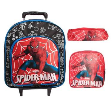 Imagem de Kit Mochila Homem Aranha Creche de Rodinhas Preta Passeio - Toys 2U